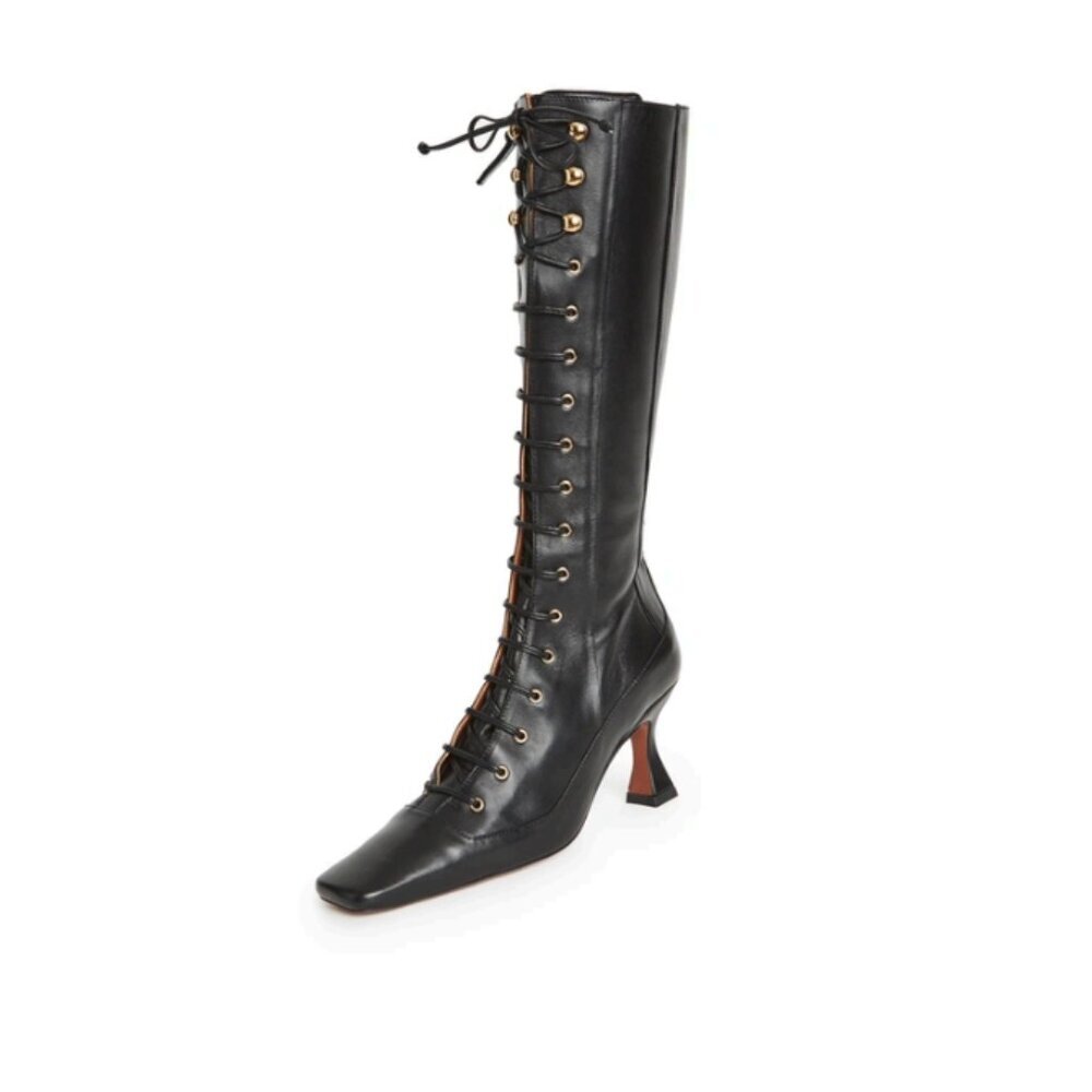 MANU ATELIER Xx Duck 80mm Leather Knee-high Boots In Black Sz 41/11 - Picture 2 of 14